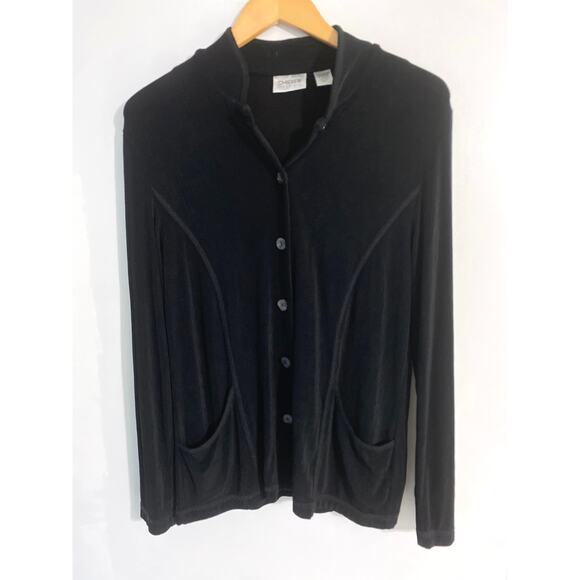 Chico’s Travelers button down sweater jacket women’s size 1 black comfort casual - Picture 1 of 3